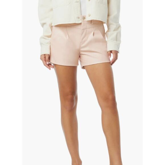 Hudson Jeans Blush Pink Front Yoke Vegan Leather Pleated Shorts NEW Size 27 - Picture 1 of 10